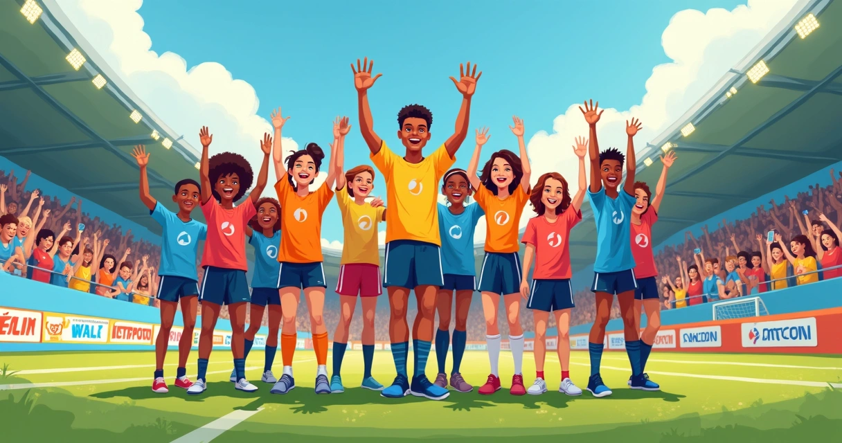 Jovens comemoram em campo com camisas de time esportivo alternativo 