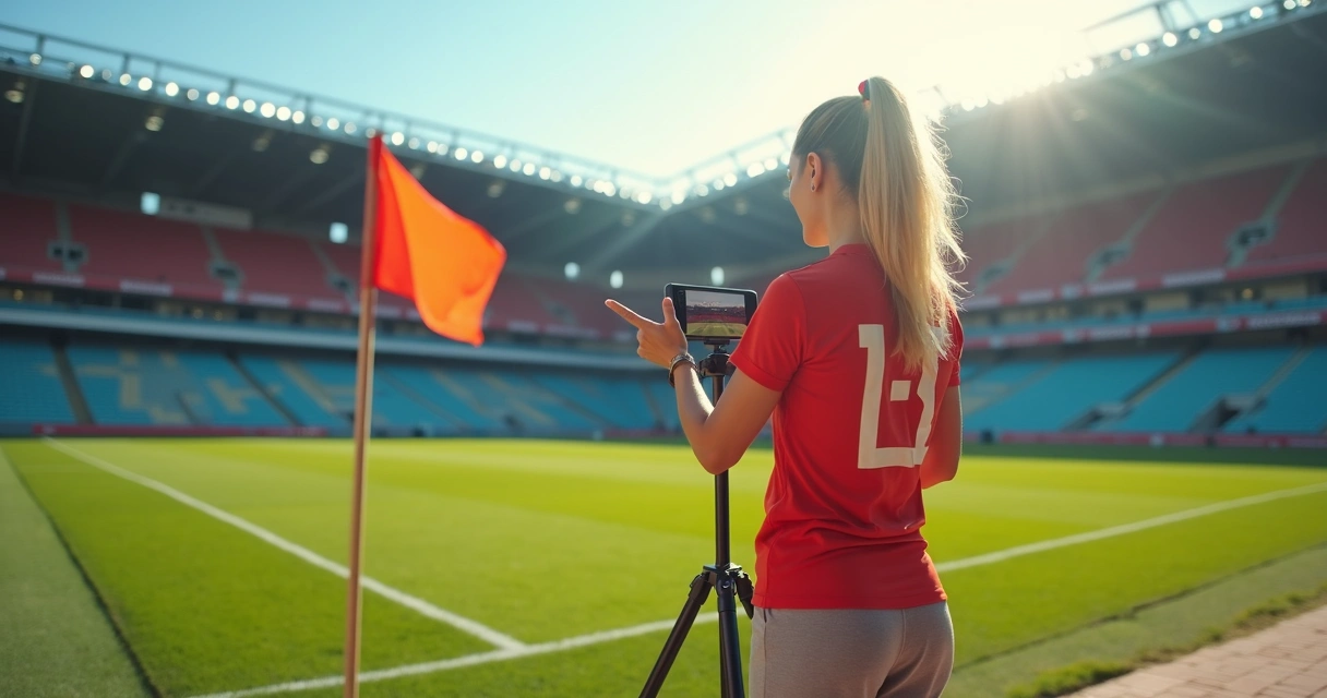 Content creator de futebol grava vídeo em estádio vazio 
