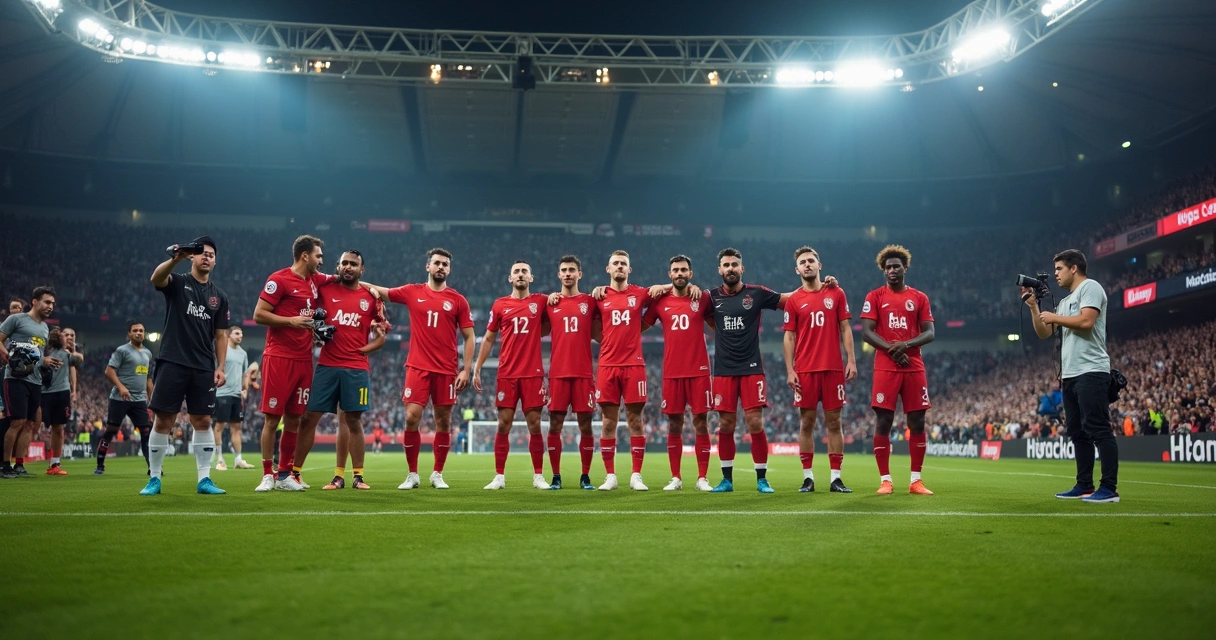 Jogadores e influenciadores comentando sobre o jogo no gramado 