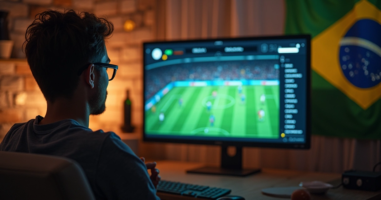Torcedor assiste futebol em plataforma digital no computador 